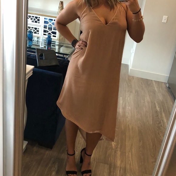 BCBGMaxAzria Asymmetrical Tan Midi/Maxi Dress Size Small. - Picture 2 of 4